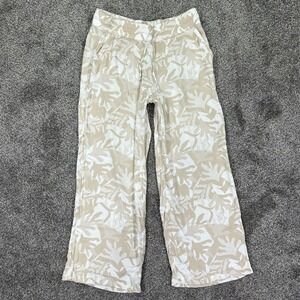 Prana Womens Large Fernie Beach Pant Beige & White Wide‎ Leg Pull On Casual